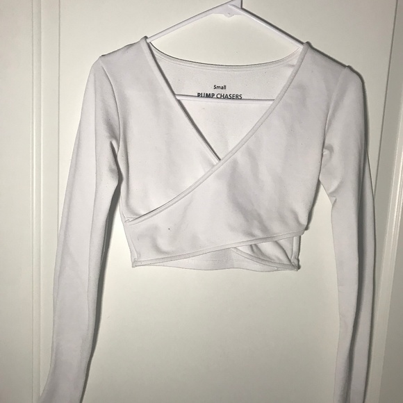 White Crisscross Long Sleeve Crop Top 